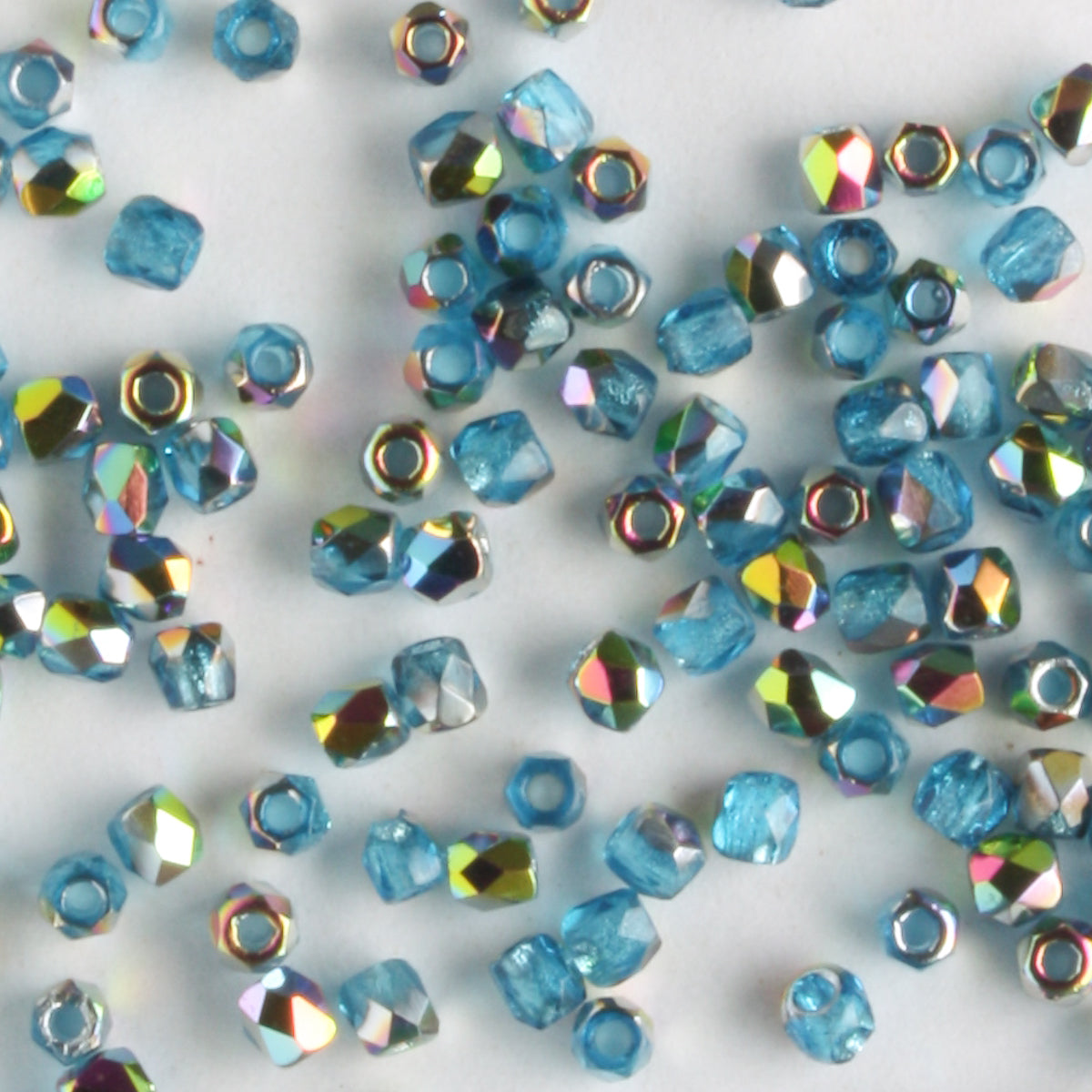 True 2mm Round Fire Polish Aqua Vitrail - 100 beads