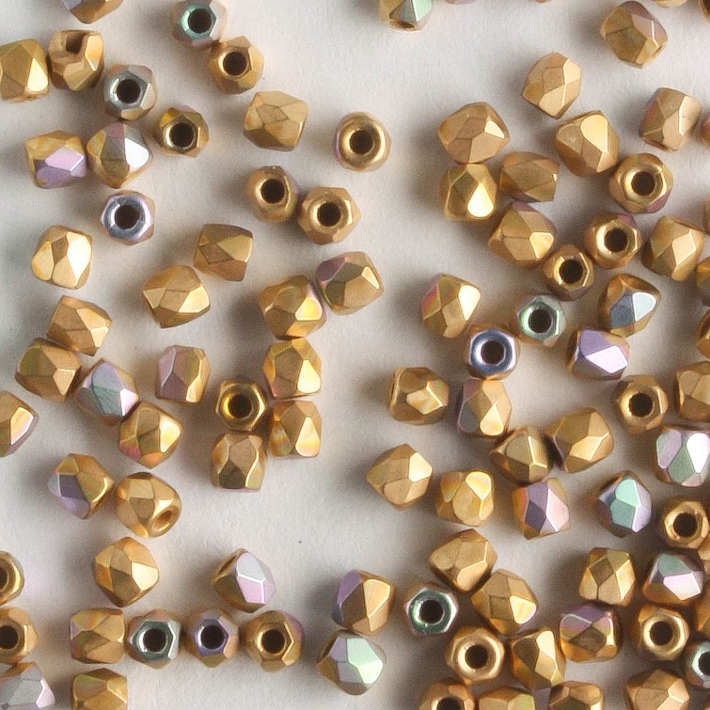 True 2mm Round Fire Polish 24K Brush Gold AB - 100 beads