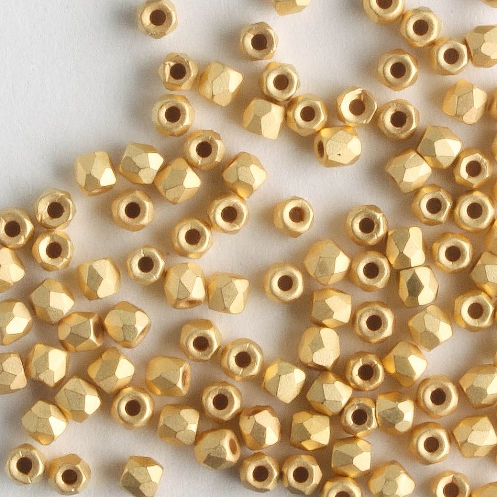 True 2mm Round Fire Polish 24k Brush Gold Plate - 100 beads