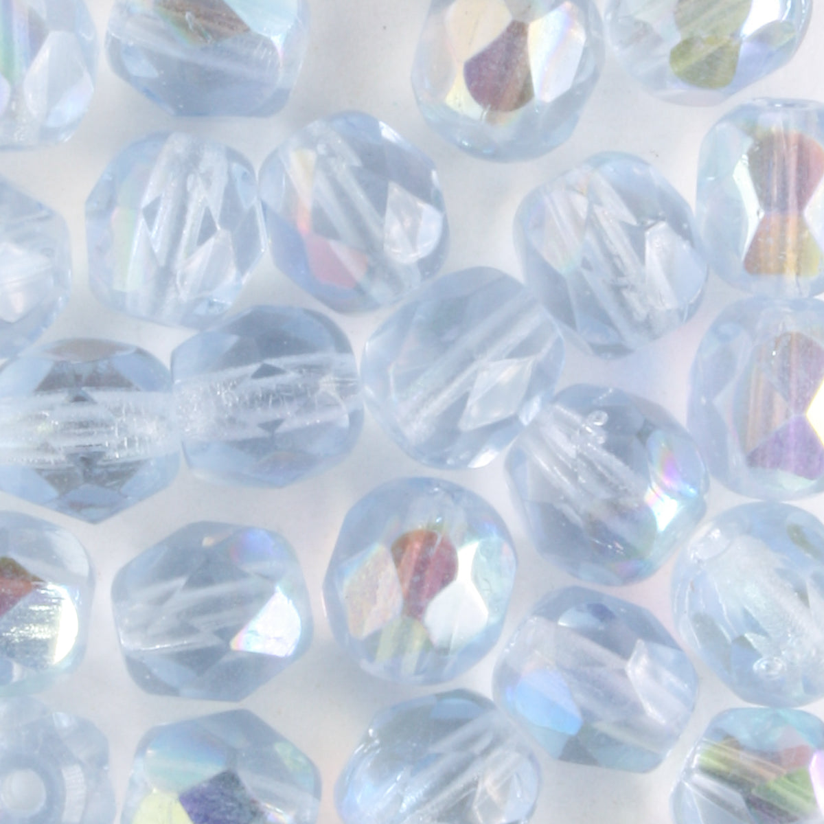 6mm Round Fire Polish Light Blue AB - 25 beads