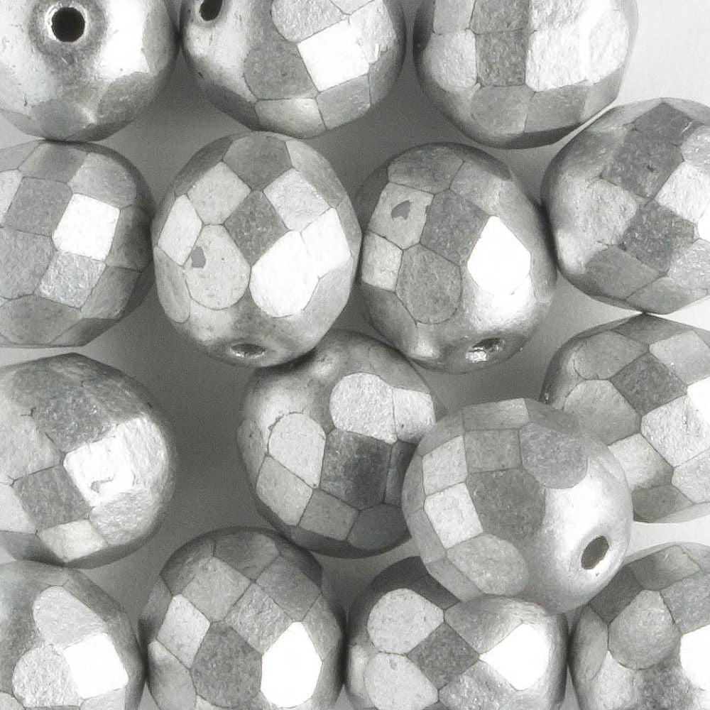 8mm Round Fire Polish Silver - 15 beads