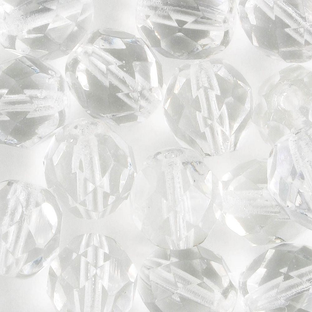 8mm Round Fire Polish Clear - 15 beads