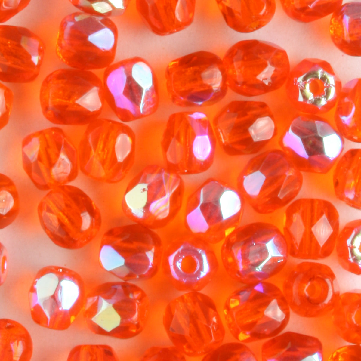 4mm Round Fire Polish Orange AB - 100 beads