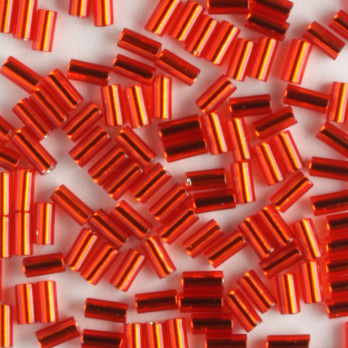 3mm Bugle Silver Lined Orange Red - 7 grams