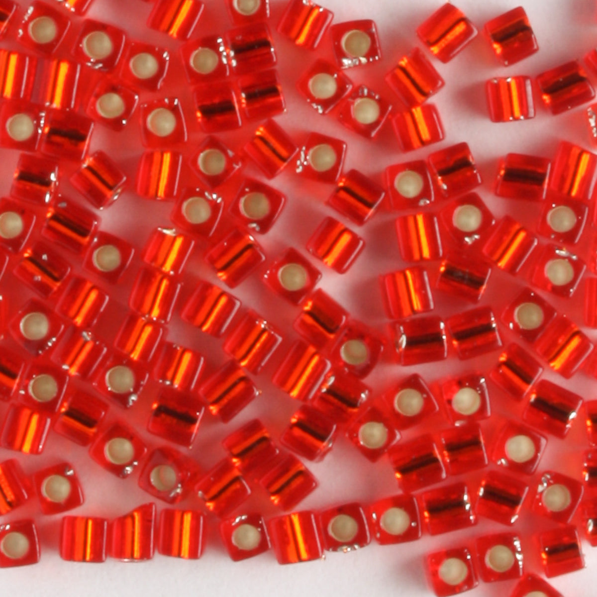 1.8mm Cube Silver Lined Orange/Red - 10 grams