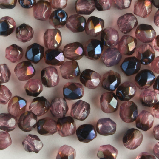 3mm Round Fire Polish Blue Iris/Milky Pink - 100 beads