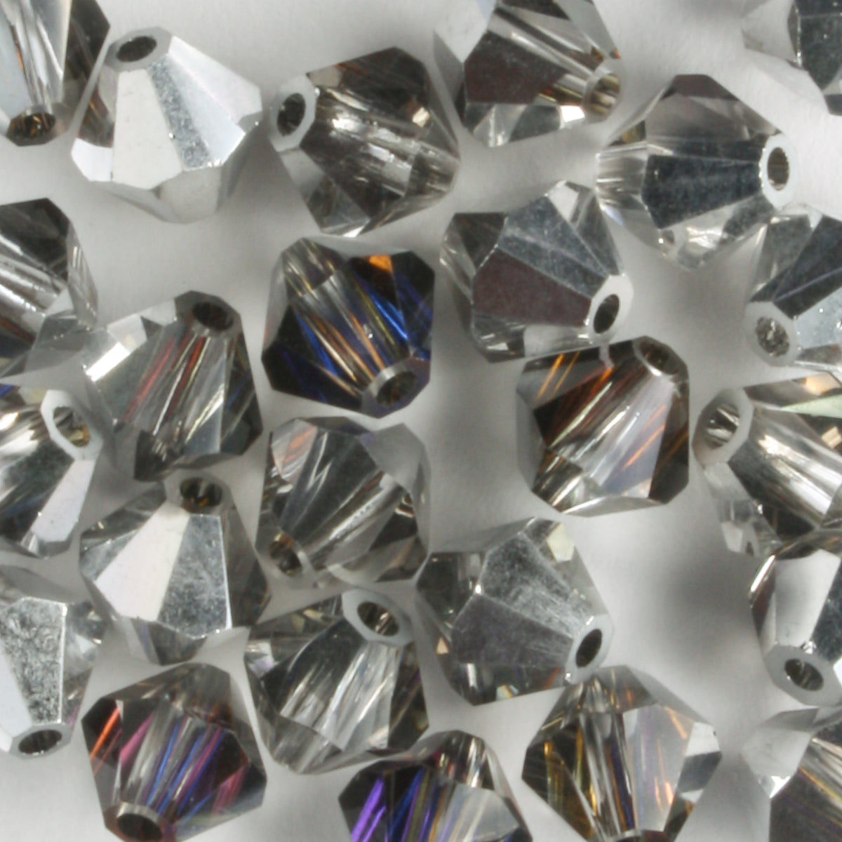 6mm Bicone Silver/Blue/Crystal - 24 beads