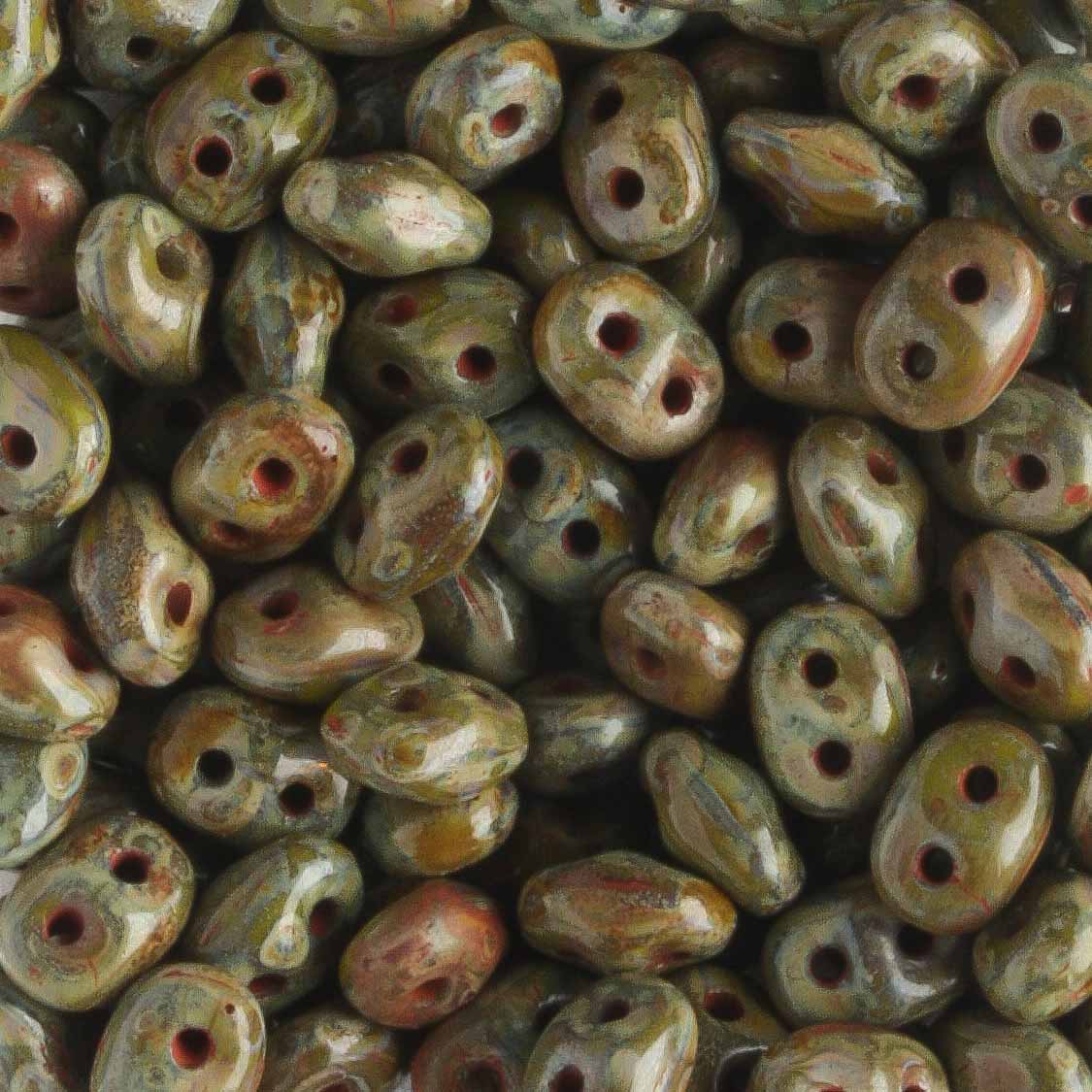 Superduo Opaque Olive Picasso - 10 grams