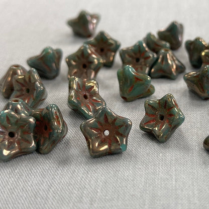 5x8mm Bell Flowers - Sea Green with Bronze