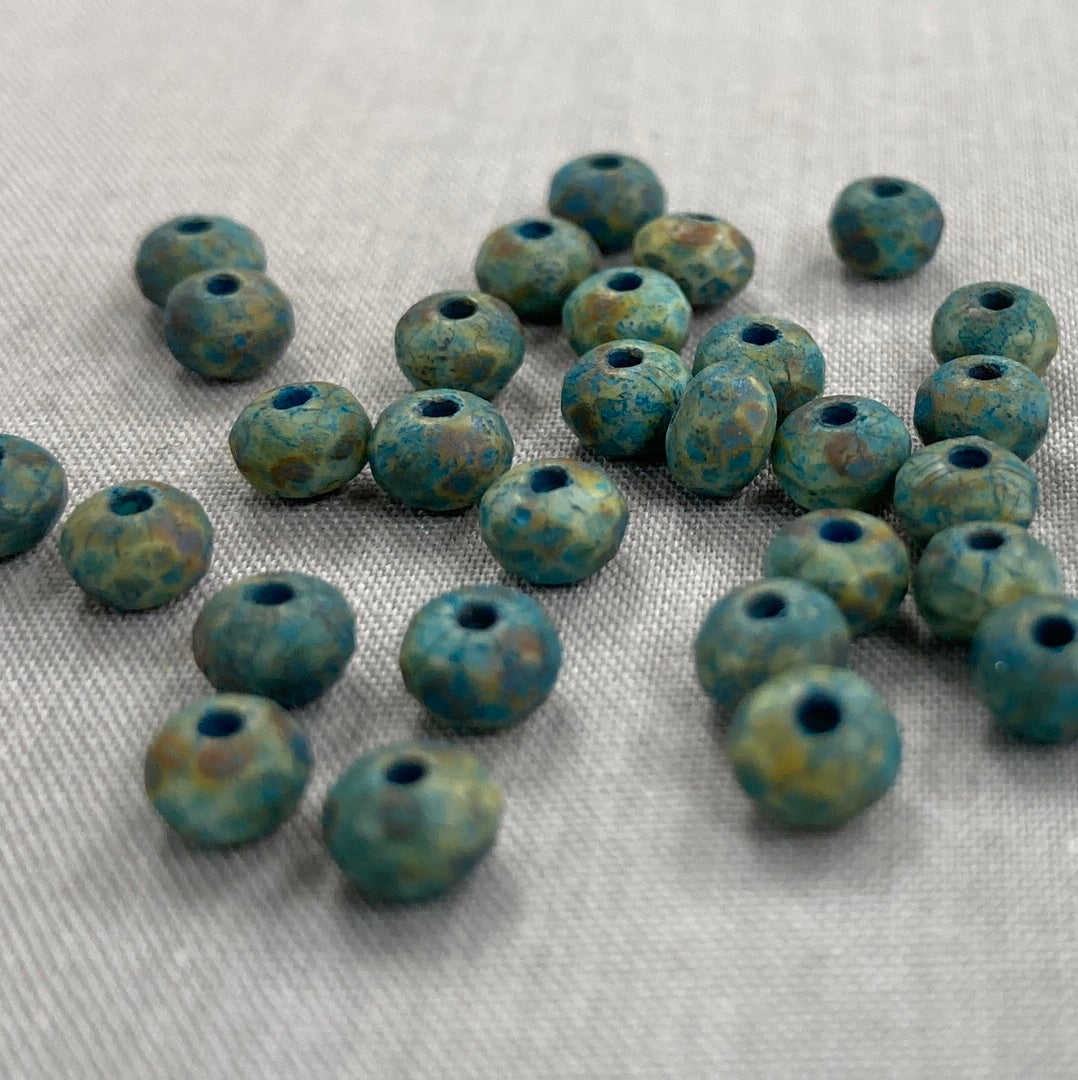 5x3mm Rondelle - Blue/Green Picasso with Etched Finish