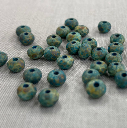 5x3mm Rondelle - Blue/Green Picasso with Etched Finish