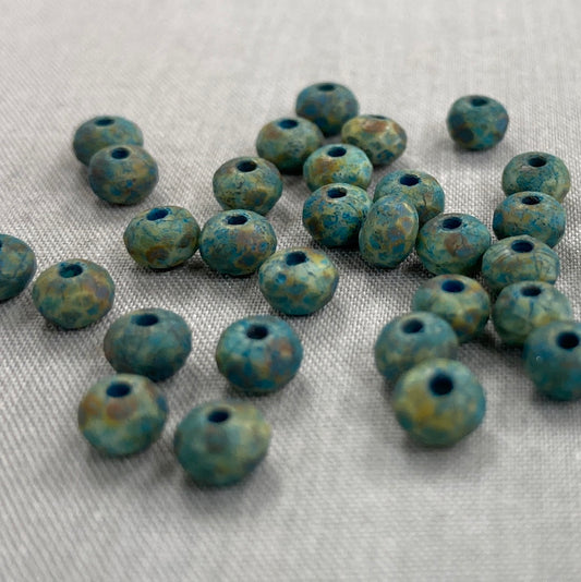 5x3mm Rondelle - Blue/Green Picasso with Etched Finish