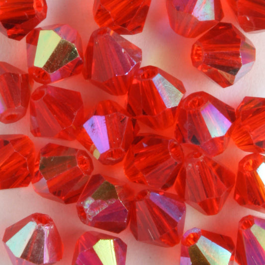 6mm Bicone Red AB - 24 beads