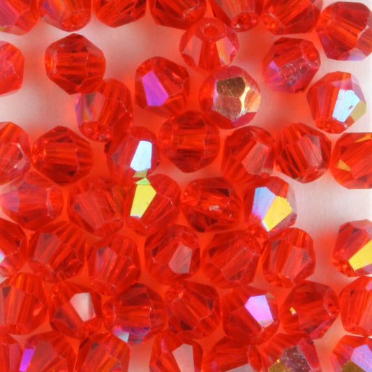 4mm Bicone Light Red AB - 48 beads