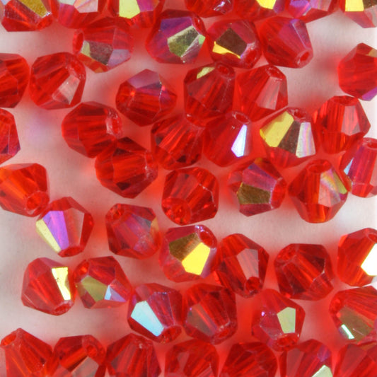 4mm Bicone Red AB - 48 beads