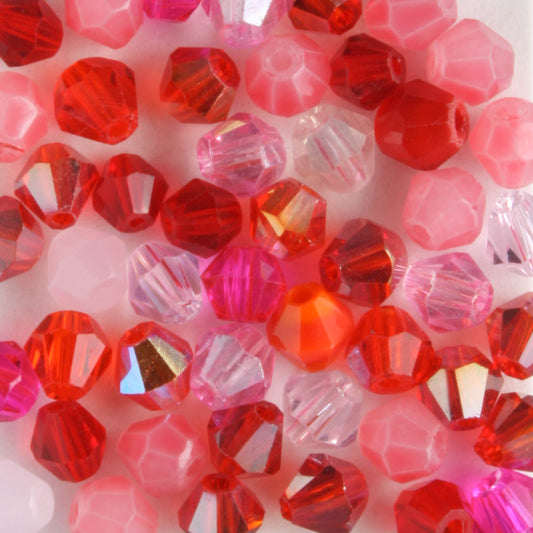4mm Bicone Red/Pink Mix - 48 beads