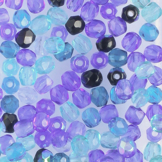 3mm Round Fire Polish Blue Mix - 100 beads