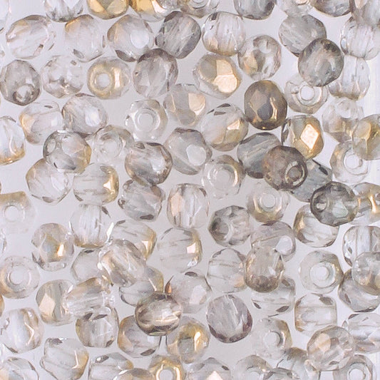 3mm Round Fire Polish Clear/Bronze - 100 beads