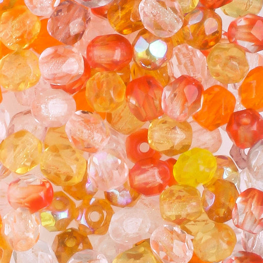 4mm Round Fire Polish Orange Pink Mix - 100 beads