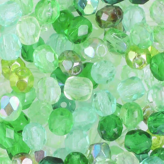 4mm Round Fire Polish Green Mix - 100 beads