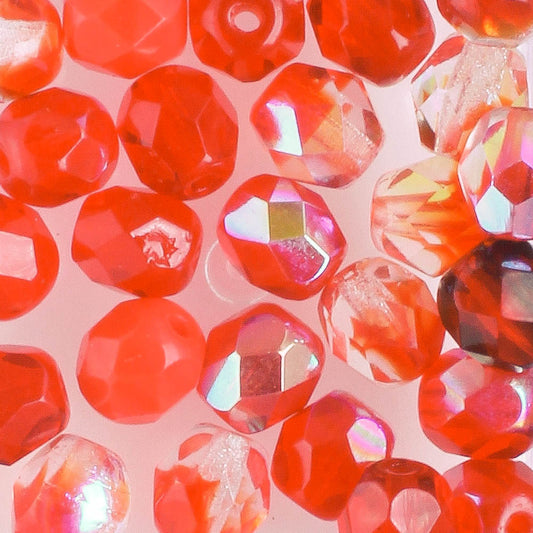 6mm Round Fire Polish Red Mix - 25 beads