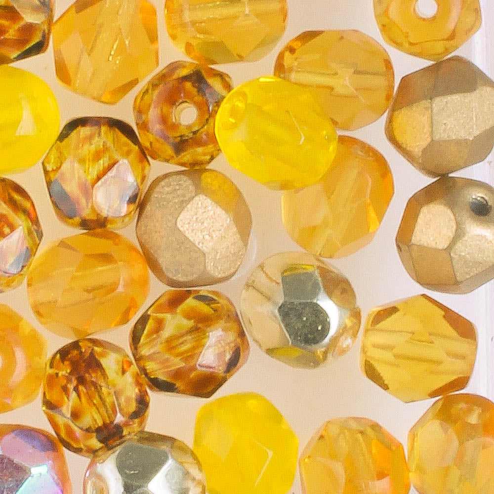 6mm Round Fire Polish Topaz Mix - 25 beads