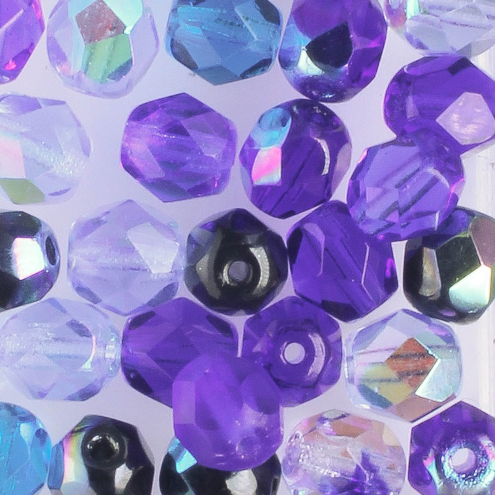 6mm Round Fire Polish Blue Mix - 25 beads