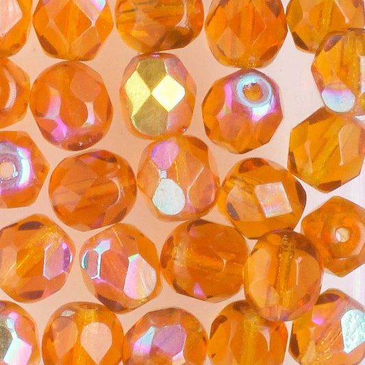 6mm Round Fire Polish Topaz AB - 25 beads