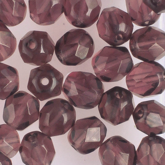 6mm Round Fire Polish Amethyst - 25 beads