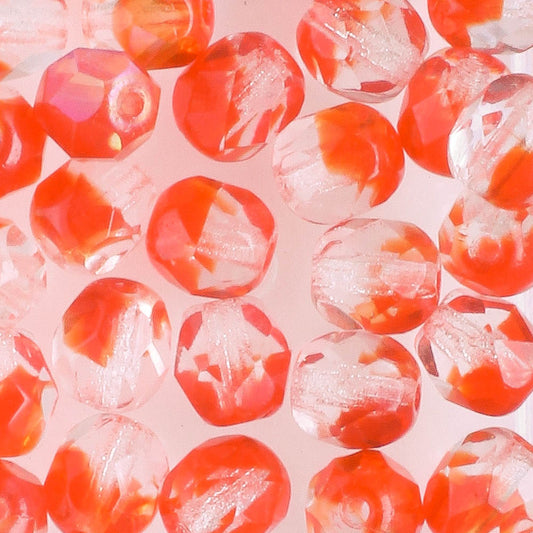 6mm Round Fire Polish Clear Red - 25 beads