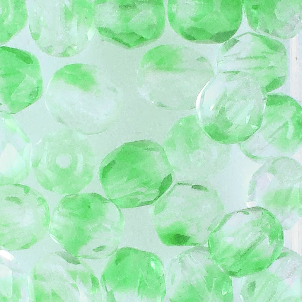 6mm Round Fire Polish Clear Green - 25 beads