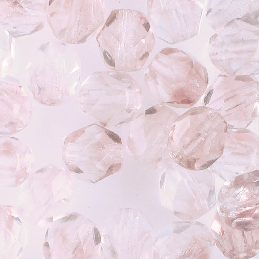 6mm Round Fire Polish Clear Amethyst - 25 beads