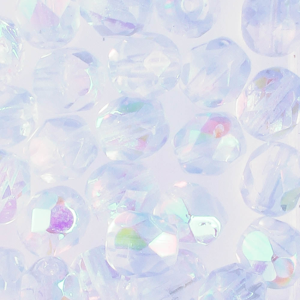 6mm Round Fire Polish Clear Light Blue - 25 beads