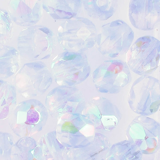 6mm Round Fire Polish Clear Light Blue - 25 beads