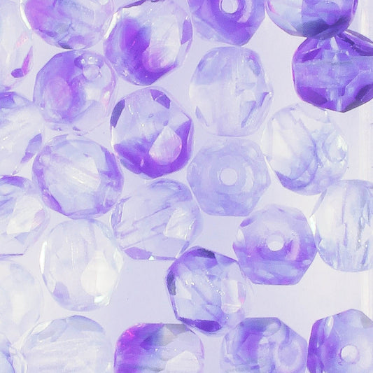 6mm Round Fire Polish Clear Dark Blue - 25 beads