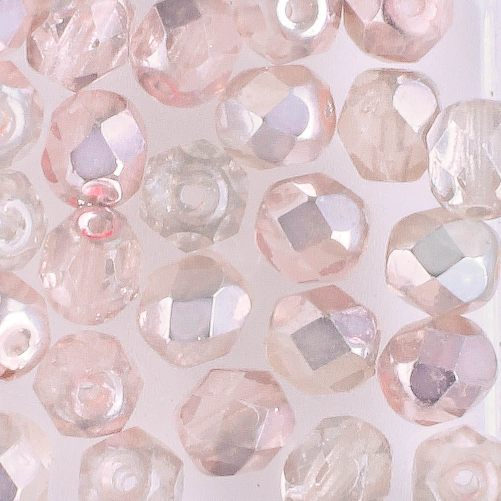 6mm Round Fire Polish Mirror Bubblegum - 25 beads