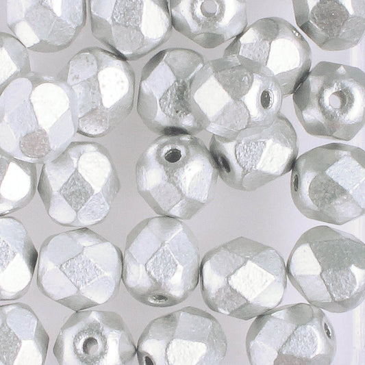 6mm Round Fire Polish Matte Silver - 25 beads