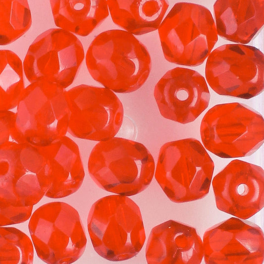 6mm Round Fire Polish Ruby Red - 25 beads