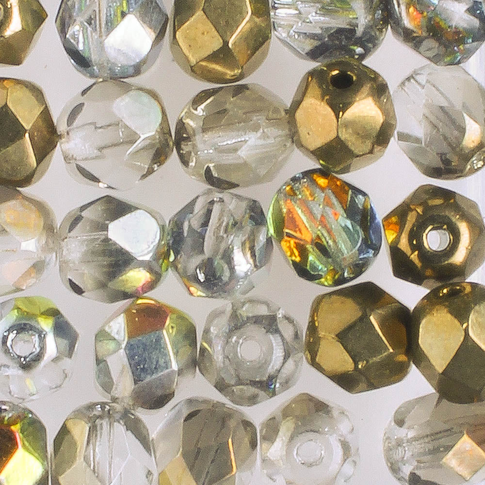 6mm Round Fire Polish Bronze Clear AB - 25 beads