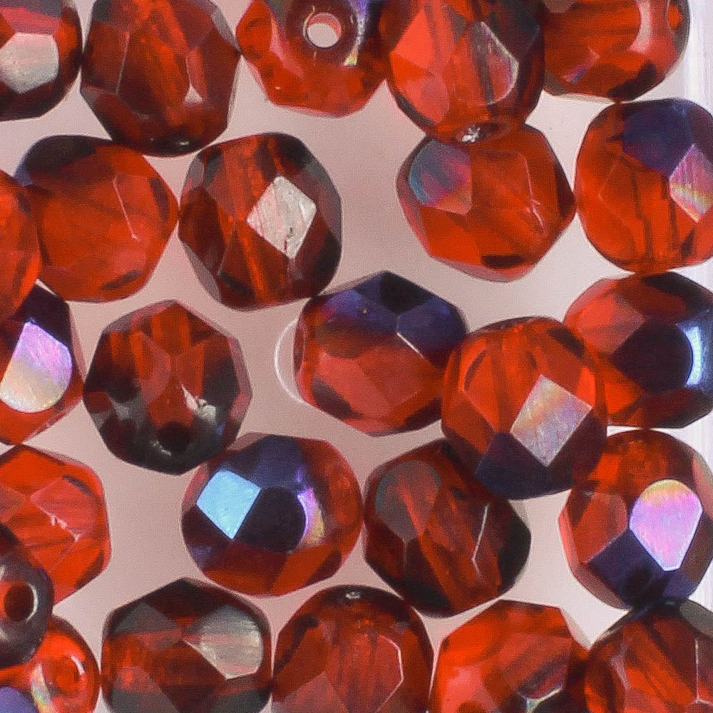 6mm Round Fire Polish Red/Blue - 25 beads