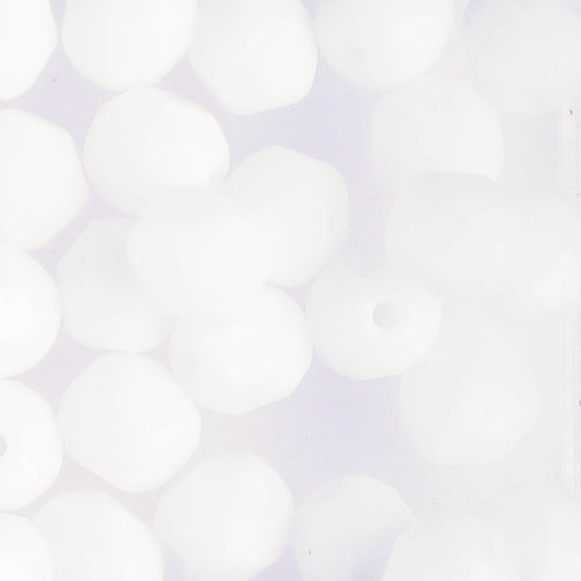 6mm Round Fire Polish Opaque White - 25 beads