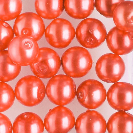 6mm Round Glass Pearl Coral Red - 25 beads