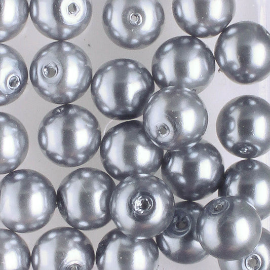 6mm Round Glass Pearl Pewter - 25 beads
