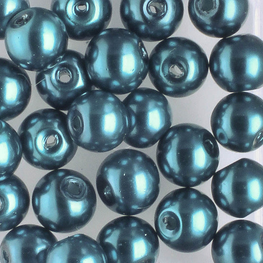 6mm Round Glass Pearl Dark Teal - 25 beads