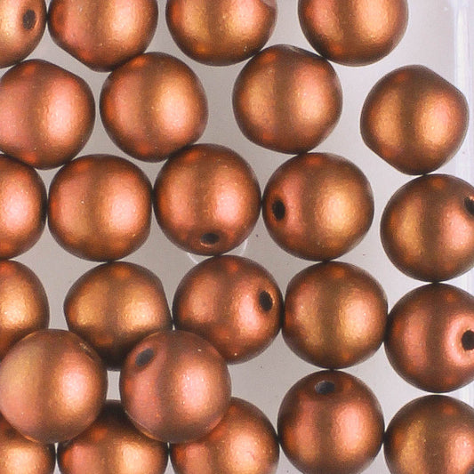 6mm Round Glass Pearl Red Bronze - 25 beads