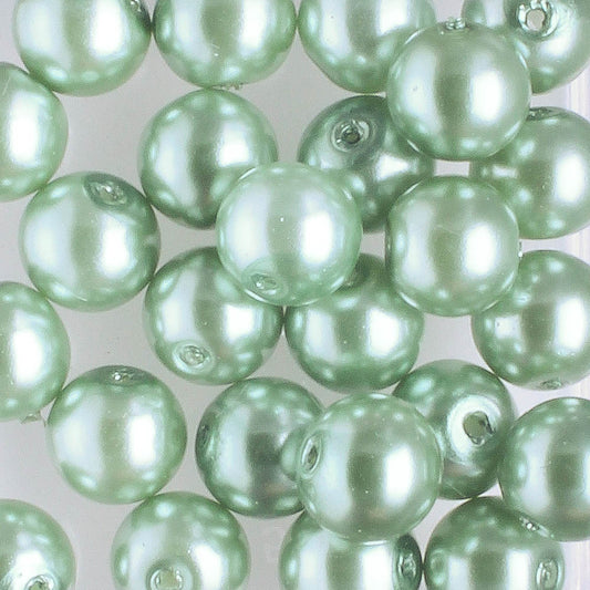 6mm Round Glass Pearl Sage Green - 25 beads