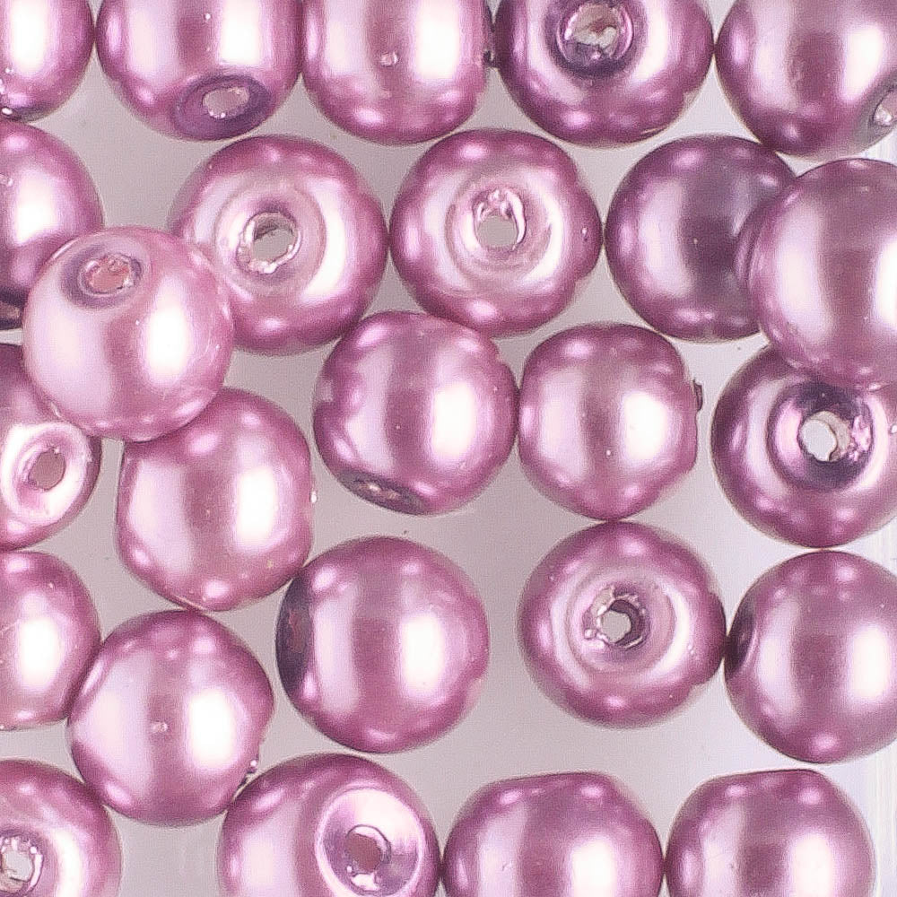 6mm Round Glass Pearl Peony - 25 beads