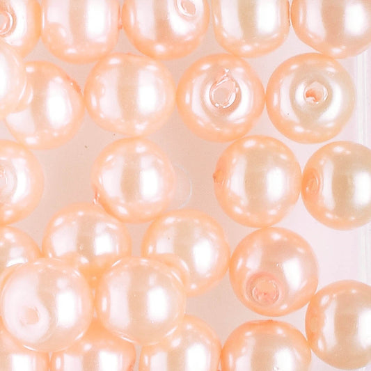 6mm Round Glass Pearl Salmon - 25 beads