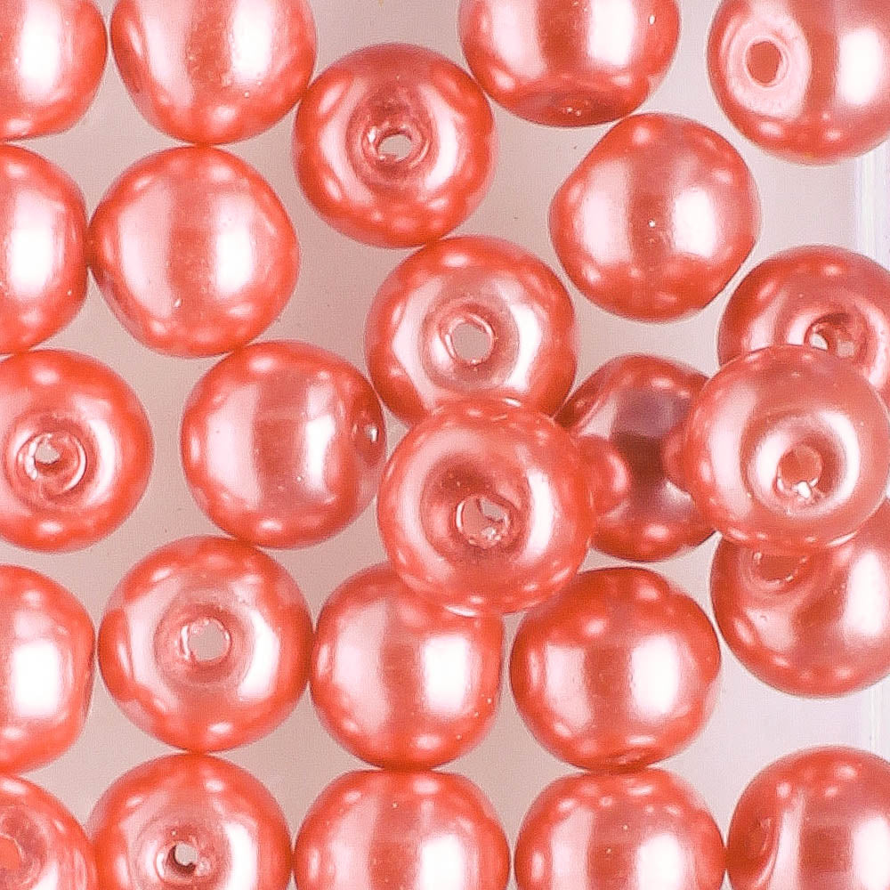6mm Round Glass Pearl Rose Pink - 25 beads