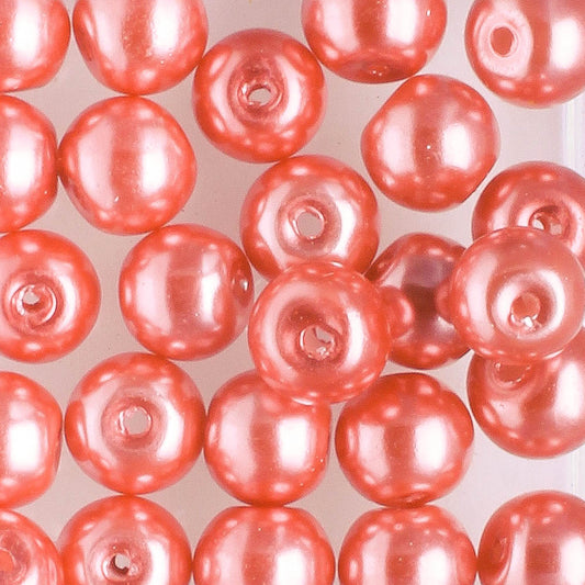 6mm Round Glass Pearl Rose Pink - 25 beads